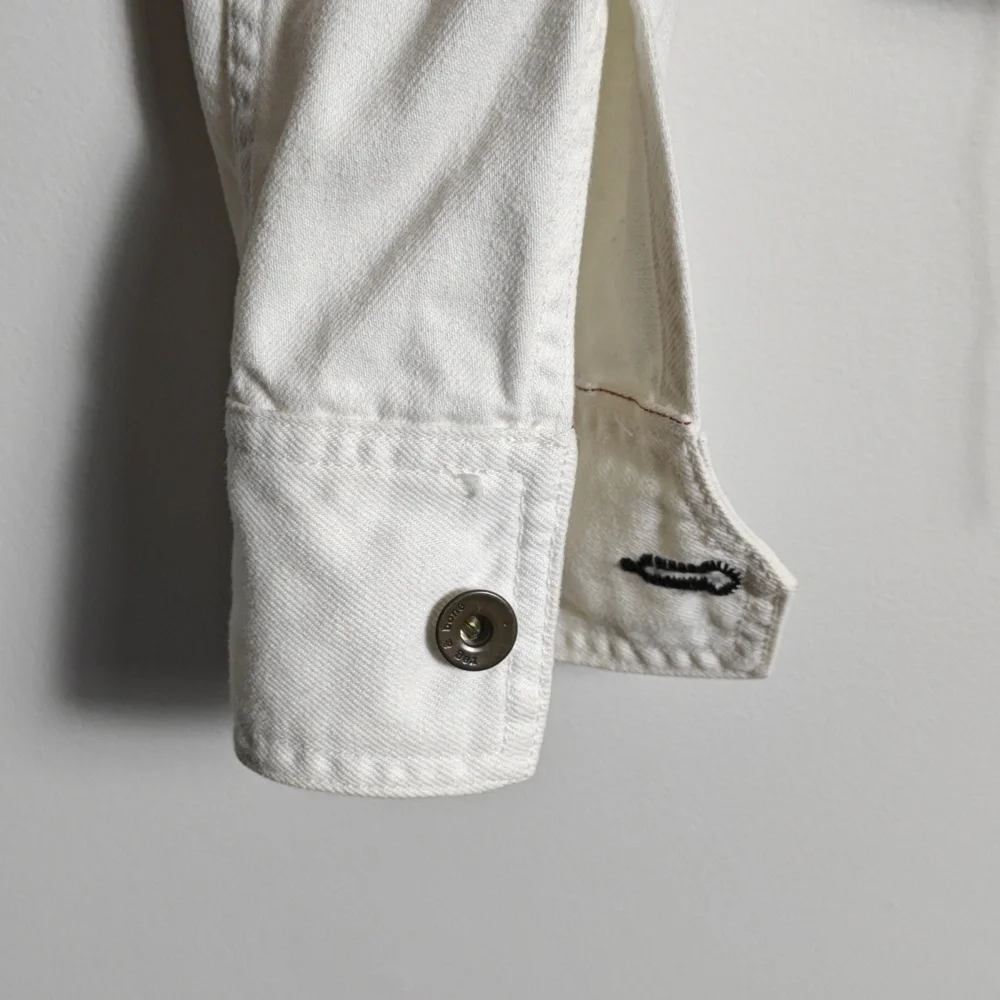 RAG & BONE / JEAN Button Up White Jean Jacket With Gray Hood Size Xsmall - Picture 10 of 16
